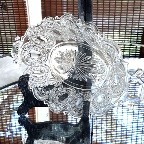 1930S CRYSTAL‎ Engraved Wedding Ring Pattern Dish - Picture 4 of 6